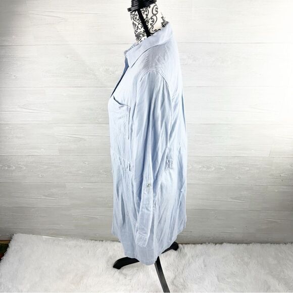 J. Jill Rain Drop Linen Blend Roll Sleeve Button Down Shift Dress - Picture 8 of 10